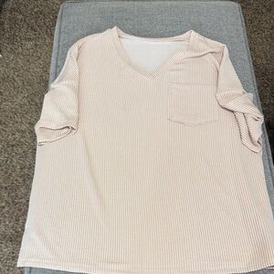 Amazon Women's Beige Striped V-Neck Tee